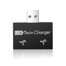 Tragbarer -USB-Hub auf 2-Port-LadegeräT-Hub-Adapter USB-Splitter Dual-USB-Ladeerweiterung für Telefoncomputer, Schwarz