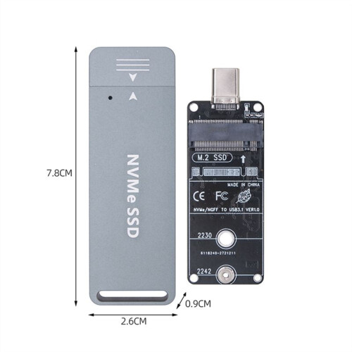 M.2 SSD-Adaptergehäuse M.2 2242 auf USB3.2 NVME NGFF Dual Protocol RTL9210B Chip 10 Gbit/S USB 3.2 GEN2 Typ C Riser 2