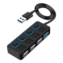 4  USB 3.0 Hub with Individual LED Lit Power Switches USB HUB Adapter Expander Multi USB Splitter for  PC