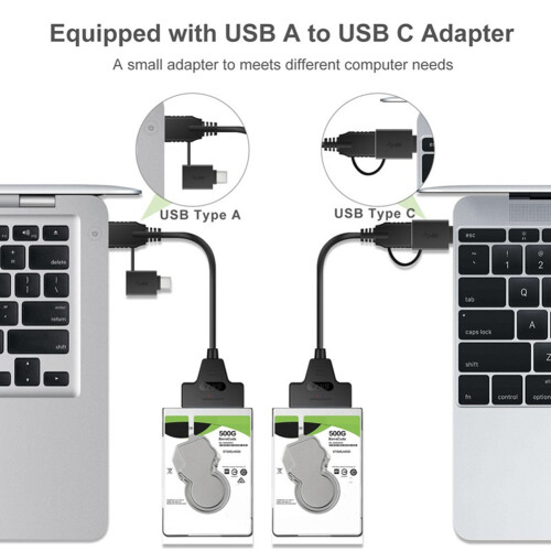 2 em 1  para Cabo USB 3.0  para Disco RíGido Externo Tipo C Adaptador Conversor de 22 Pinos para HDD/SSD de 2,5 Polegadas 2