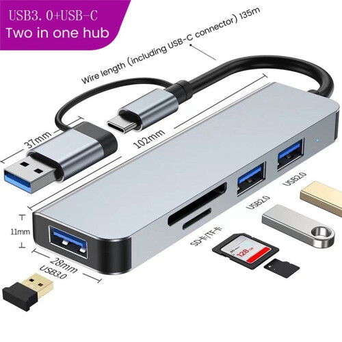 5  2-In-1 USB 3.0 HUB Type-C Adapter USB3.0+USB2.0++TF Multi-Port USB Splitter Expander for PC Computer 2