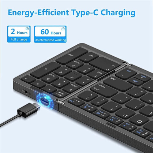 Foldable  Keyboard, USB Rechargeable Wireless Keyboard for IOS, Android, Windows PC Laptop Smartphone-Black 1