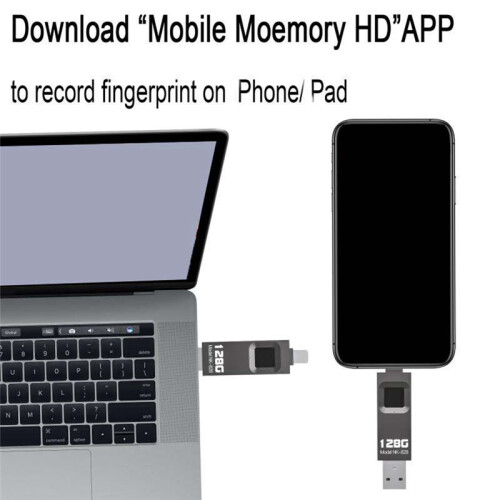 Fingerprint Encrypted U Disk Mobile Phone Computer Dual-Use High-Speed Transmission Flash Memory 128G for / 1
