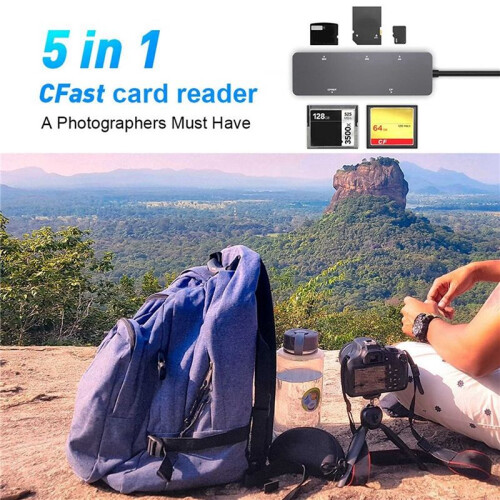 5-In-1 All-In-1 Card Reader CF//XD/CFAST/TF Card Multi-Function Portable USB-A USB-C Card Reader Docking Station 2