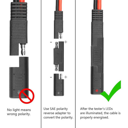SAE Short Circuit Connector with LED Indicator,SAE Polarity Reverse Adapter,SAE Power Cord Tester Solar Panel Detector 2