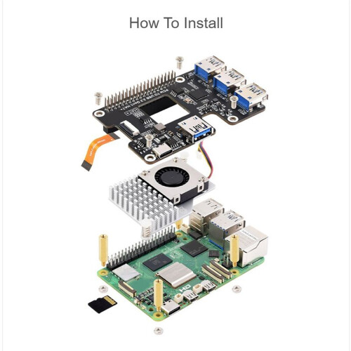 Para Raspberry Pi 5 PCIe una USB 3.2 Gen1 HAT PCIe una USB HUB 4 Puertos USB Plug y  para Raspberry Pi 5 2