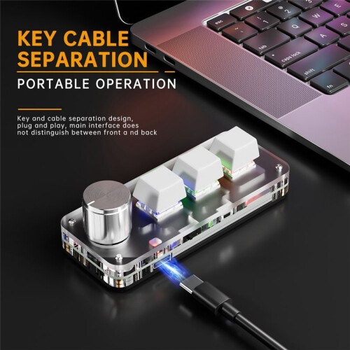 Mechanical Keyboard 3 Key 1 Knob Macro Custom Keyboard Gaming Programming  Keyboard Keypads White