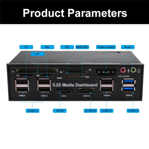 5.25 Inch Media Dashboard with USB 2.0/3.0 E-  Multi-Card Reader for Desktops