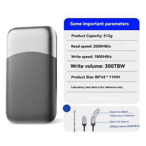 2.5 Inch External Solid State Drive 2000MB/S External Solid State Drive 512GB USB 3.2 Gen2 Type- C PSSD for Laptops 1