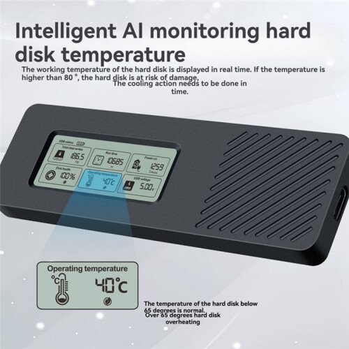 M.2 Hard Drive Box NGFF  Protocol SSD Enclosure 5Gbps USB3.2 Intelligent Digital Display M.2 SSD Case