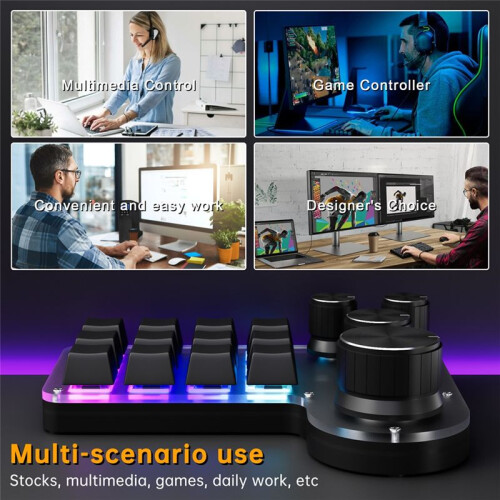 Custom Keyboard 12 Keys 4 Knobs RGB BT Mechanical Keyboard Hotswap Programming Macro Gaming Keypad White