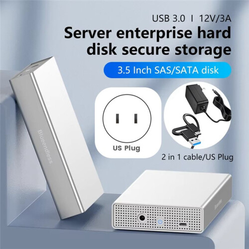Blueendless Sas Hard Drive Enclosure USB C para 2,5/3,5 Polegadas SAS/ Suporte Máx. 20 GB Disco Externo Hdd Case Plug EUA 1