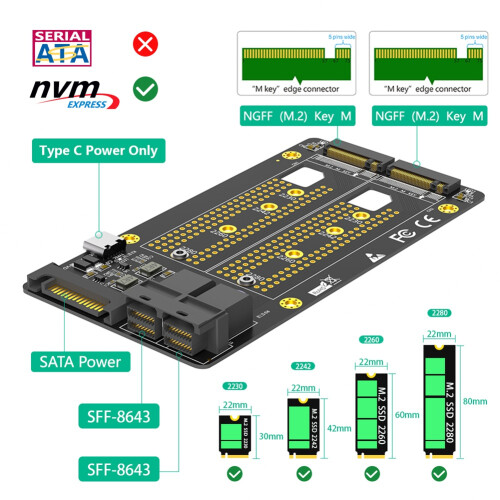 Nouvelle Version Adaptateur Double SSD M.2 NVME Vers Double SFF-8643 2