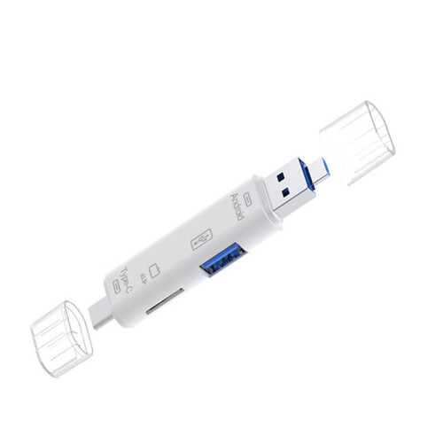 3-In-1 Card Reader with OTG Function Support USB 2.0 /Type C/USB Function Micro-USB Memory Card White