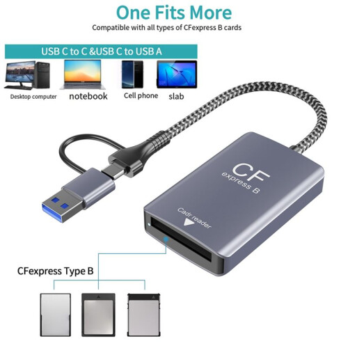 2 in 1 CF Express Type B Card Reader CF Express Card Reader Type B Adapter USB 3.2 10Gbps Portable CF Express Reader