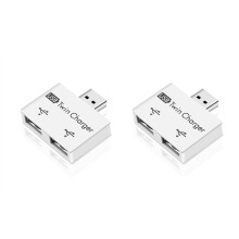 2X Tragbarer -USB-Hub Auf 2-Port-Ladegerät-Hub-Adapter USB-Splitter Dual-USB-Ladeerweiterung für Telefoncomputer, Weiß