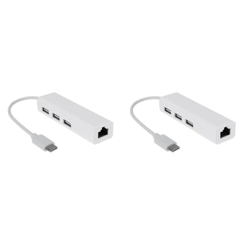 2X USB-C USB 3.1 Type C to USB RJ45 Ethernet Lan Adapter Hub Cable for  PC