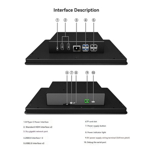 10.1 Inch LCD Display Touch Screen for Raspberry Pi 5 1280x800 Industrial Touch Screen with 5MP Front Camera EU Plug