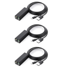 3X Ethernet Adapter mit Power Kabel für TV Stick (2. Generation), 4K Stick, TV Square, Micro-USB zu RJ45 Verdrahtet LAN Kabel Adapter, Schwarz