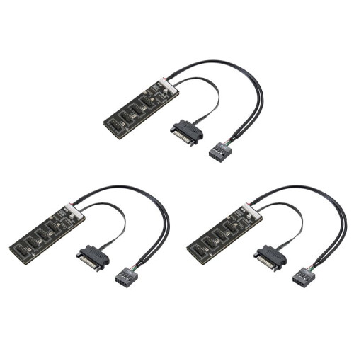 3X 9Pin USB Header Splitter with  Power Cable, Internal USB Hub Extension USB 2.0 Splitter Connector for Motherboard 1
