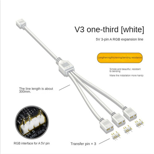 2X 5V 3-Pin Extension Cable for Computer Motherboard 1 Point 3 Hub Cable Connection Extension ARGB Splitter, White 1