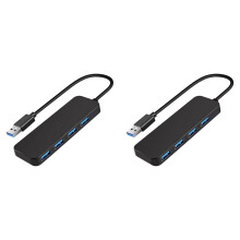 2X 4 USB Hub, USB 3.0 Hub USB Splitter USB Expander for Laptop, Flash Drive, HDD, Console, Printer, Camera