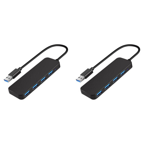 2X 4  USB Hub, USB 3.0 Hub USB Splitter USB Expander for Laptop, Flash Drive, HDD, Console, Printer, Camera