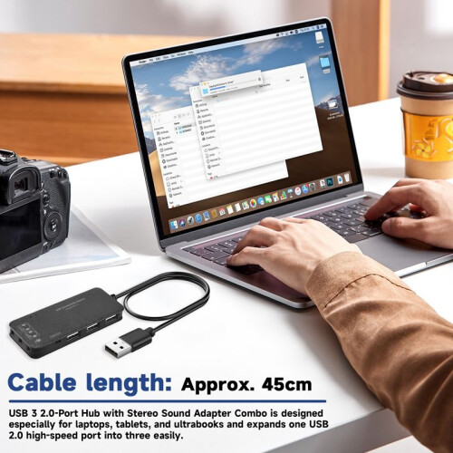 3 Porte USB 2.0 Hub External 7.1Ch Scheda audio Auricolare Microfono Adattatore per PC nero 2