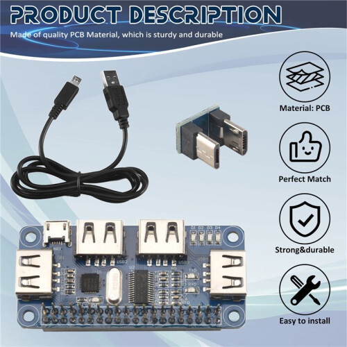 4  USB HUB HAT For Raspberry Pi 3 / 2 / Zero W Extension Board USB To UART For Serial Debugging Compatible With USB2.0/1.1 1