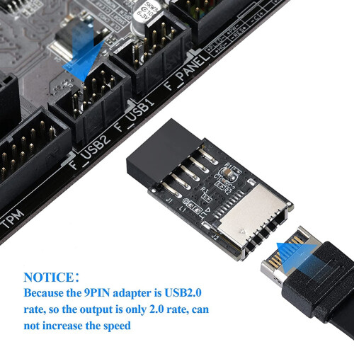 USB 2.0 Front Panel Header USB 9Pin to USB 2.0 Type-E Internal Adapter Motherboard Plug Adapter 1