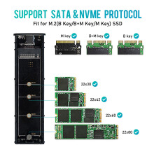 M2 SSD Case NVME Enclosure M.2 to USB SSD Adapter for NVME PCIE NGFF M+B Key 2230/2242/2260/2280 Dual Protocol(C)