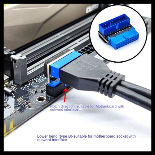 USB Header Adapter USB3.2 GEN1 19Pin/20Pin Socket 90 Degree Steering Elbow Converter DIY Desktop Motherboard B 1