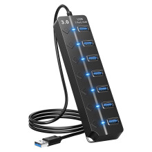 7  USB Hub Splitter Multi Hub USB 3.0 Adapter USB Several  Power Adapter with Switches and Lights