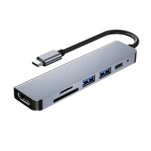 6 in 1 USB C HUB 4K 30Hz Type C to -Compatible USB Splitter TF  Multi Converter USB Adapter for PC Laptop
