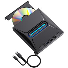 USB 3.0 External CD DVD Drive High-Speed Portable CD/DVD +/-RW Drive with Card Reader, CD ROM Burner, and USB-C Conn