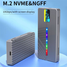 10Gbps RGB SSD M2 NVME NGFF Enclosure with Display Screen M/B+M Key M.2 External HD Case 4TB Type C Ard Drive Enclosure