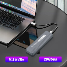 M.2 NVMe SSD Enclosure USB3.2 20Gbps Type-C SSD Enclosure for 2230/2242/2260/2280 NVME SSD M Key External Case Box