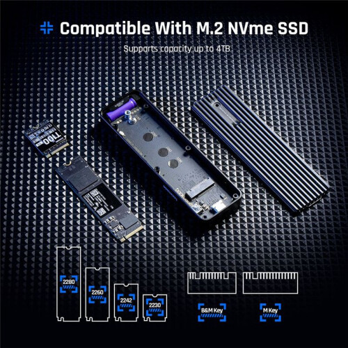 2280 M.2 NVMe SSD Enclosure Cyber Design Explorer Edition with LCD Display Max 10GBps Type-C Black
