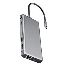 12 in 1 USB Type C Hub Type-C to 2 -Compatible 4K VGA Adapter RJ45 Lan Ethernet TF PD USB-C 3.0 3.5mm Audio/Mic