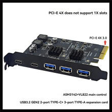 USB3.2 GEN2 10Gbps PCIE-Erweiterungskarte PCIE 4 X auf 2 Typ C + 3 USB-A-Adapter-Controller PCI-E 4 X Riser-Karte