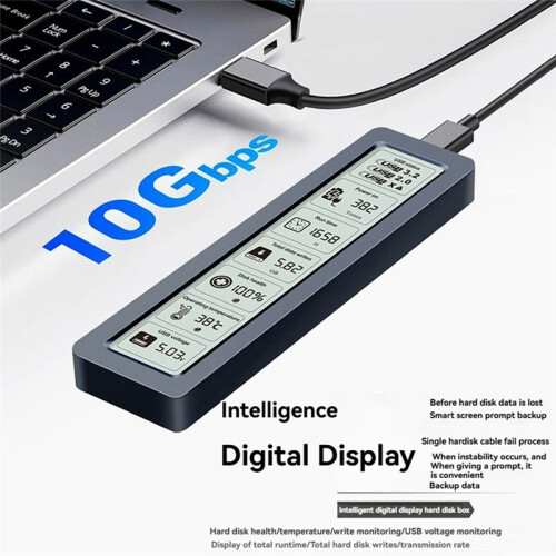 M. 2 NVME/NGFF  SSD Enclosure with Display Screen Intelligent Digital Health Detection USB3.2 Gen2 Type-C 10Gbps