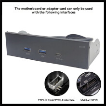 2X USB-Frontpanel für PC, 2 USB 3.2 GEN1 5 Gbit/S + 1 Port TYPE-C 10 Gbit/S/20 Gbit/S Hub für Desktop 5,25 Zoll Diskettenlaufwerkschacht