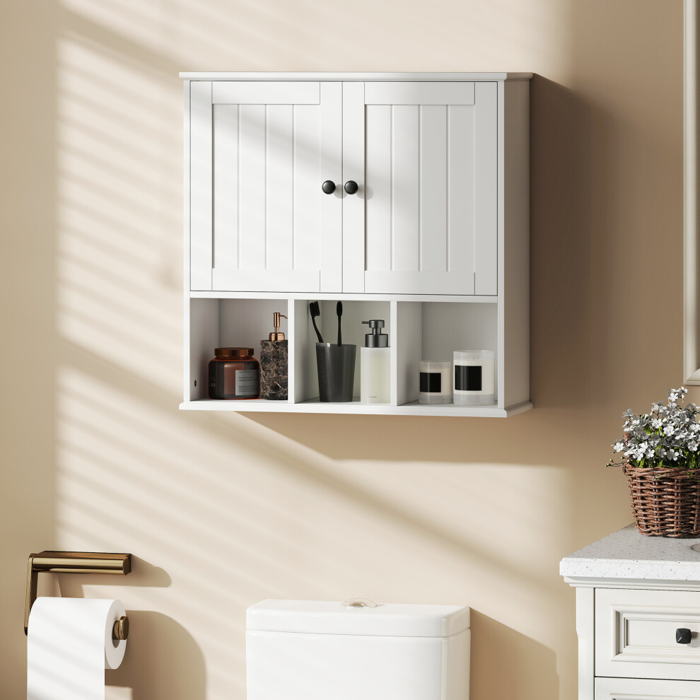 Homcom Bathroom Wall Cabinet, Medicine Cabinet With Open Compartments, Shelf