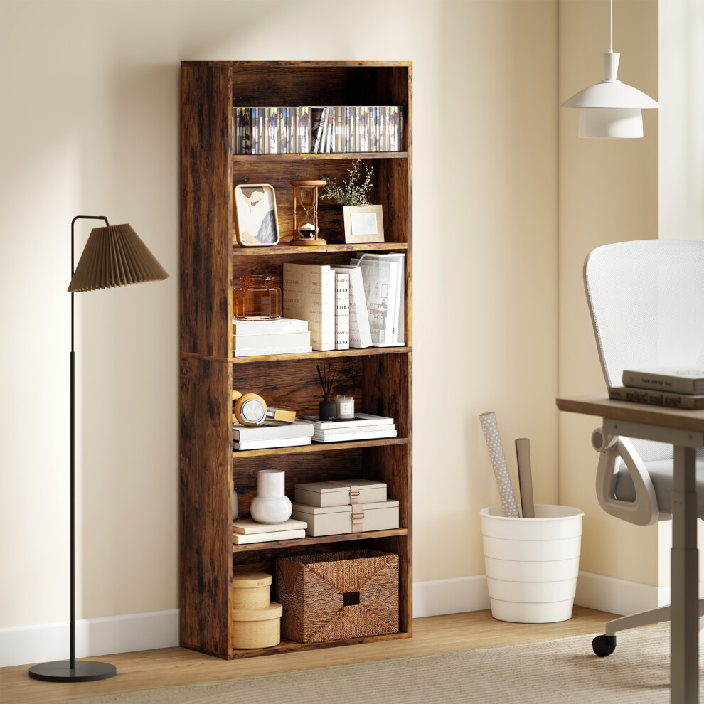 Homcom 6 Tier Bookshelf, Freestanding Bookcase With Adjustable Shelves