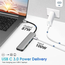Product 6 in 1 USB Type C Hub -Compatible 4K USB 3.0 PD Fast Charge Hub to Ethernet Rj45 Lan