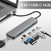 Product 6 in 1 USB Type C Hub -Compatible 4K USB 3.0 PD Fast Charge Hub to Ethernet Rj45 Lan