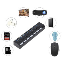 MultiPorts USB HUB 3.0 7Ports Portable SuperSpeed 5Gbps Multiple USB Port Expander with Switches PowerAdapter for PC(US)