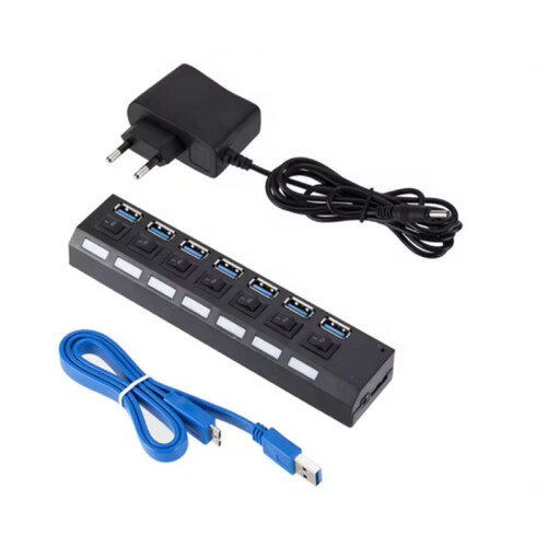 USB 3.0 Hub USB Hub USB Splitter Use Power Adapter 7 Port Multiple Expander 3.0 USB3 Hub with  for PC EU Plug