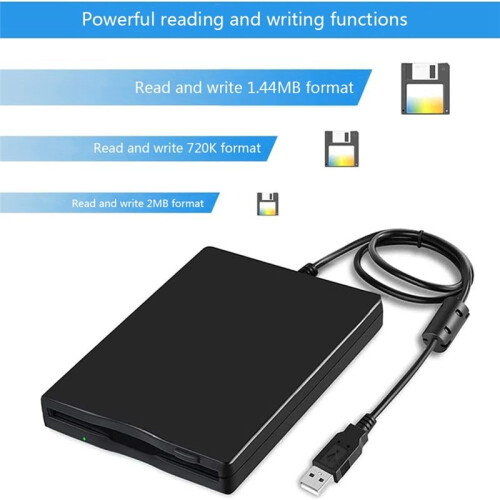 USB External Floppy Disk Reader Drive 3.5In 1.44MB FDD Diskette Drive for  Windows 10/7/8/XP/Vista PC Laptop Desktop 2