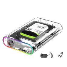 3.5IN HDD/SSD Enclosure Transparent USB 3.0 Type C to External HDD Case Support 28TB SSD RGB Colorful Light US Plug